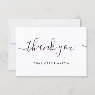 Cartão De Agradecimento Casamento Roxo de Script Moderno Minimalista