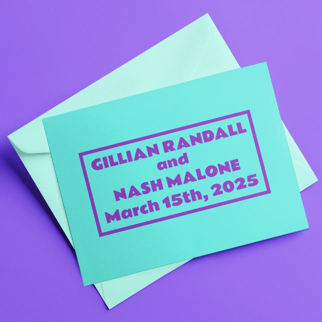 Cartão De Agradecimento Casamento Roxo dos Anos 90 no Azul Turquesa (Criador carregado)
