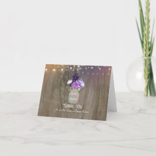 Cartão De Agradecimento Casamento Roxo Floral Mason Jar Rustic Obrigado