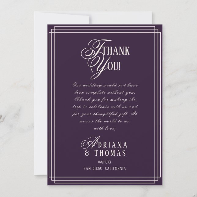 Cartão De Agradecimento Casamento Roxo Luxo (Frente)
