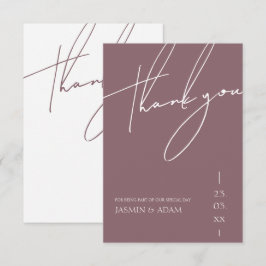 Cartão De Agradecimento Casamento Roxo Mauve Minimalista Tipografia Script