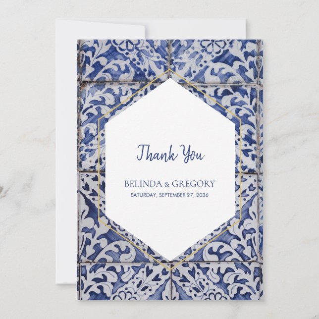 Cartão De Agradecimento Casamento Russo de Azulejos Portugueses (Verso)