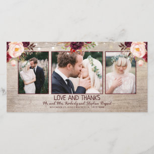 Cartão De Agradecimento Casamento Russo de Florais Burgundy