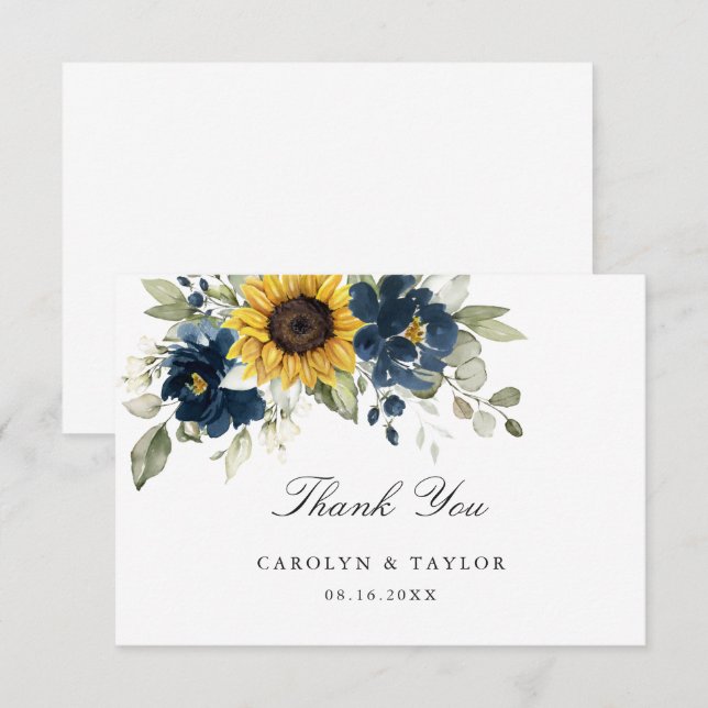 Cartão De Agradecimento Casamento Russo Floral Azul Marinho (Frente/Verso)
