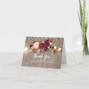 Cartão De Agradecimento Casamento Russo Floral Burgundy Obrigado