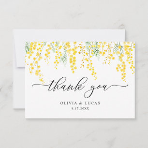 Cartão De Agradecimento Casamento Russo Mimosa de Flores Selvagens Amarela