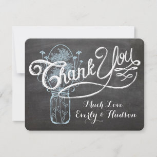 Cartão De Agradecimento Casamento Rustic Blue Mason Jar Chalkboard