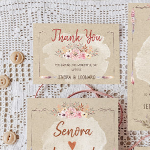Cartão De Agradecimento Casamento Rustic Boho Floral Kraft