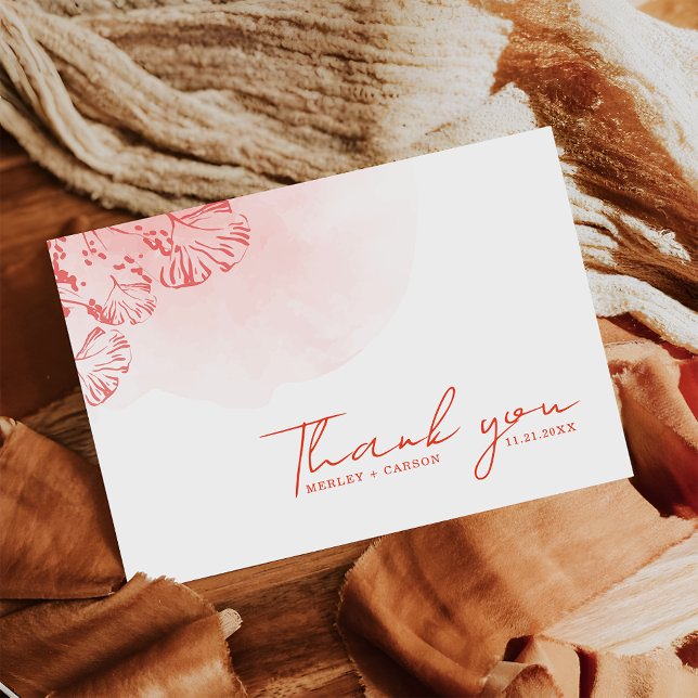 Cartão De Agradecimento Casamento Rustic Boho Watercolor Foliage Terracott (Criador carregado)