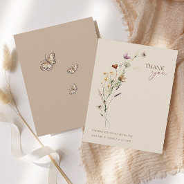 Cartão De Agradecimento Casamento Rustic Brown Wildflower e Borboletas
