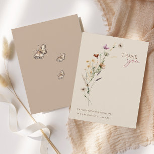 Cartão De Agradecimento Casamento Rustic Brown Wildflower e Borboletas