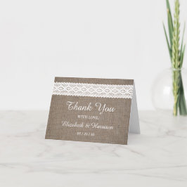 Cartão De Agradecimento Casamento Rustic Burlap & Vintage White Lace