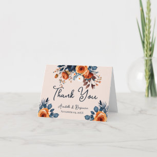 Cartão De Agradecimento Casamento Rustic Burnt Orange and Blue