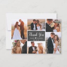 Cartão De Agradecimento Casamento Rustic Chalkboard 6 Photo Collage Script