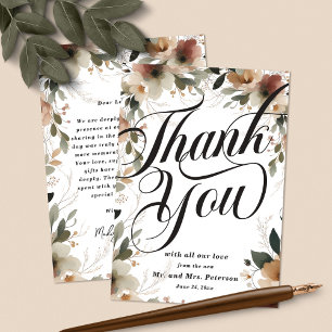 Cartão De Agradecimento Casamento Rustic Cottagecore Floral e Script