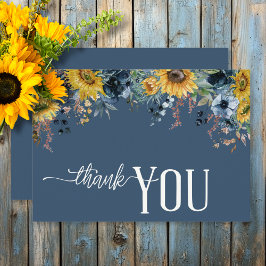 Cartão De Agradecimento Casamento Rustic Dusty Blue Sunflower