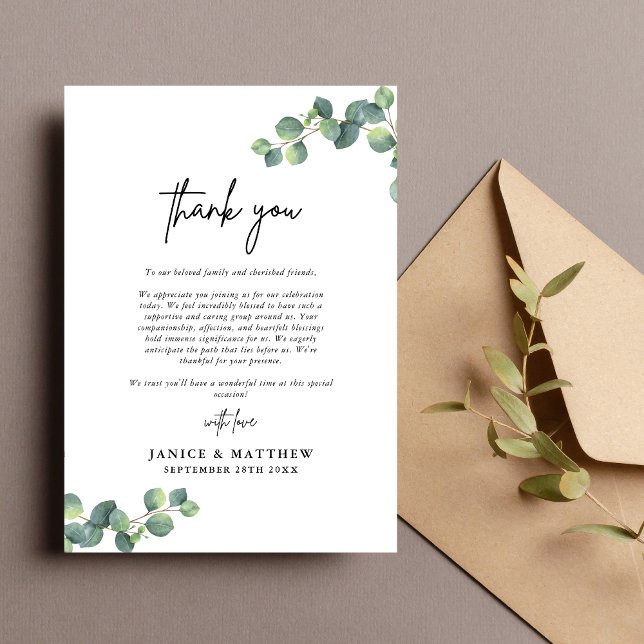 Cartão De Agradecimento Casamento Rustic Eucalyptus Greenery (Criador carregado)