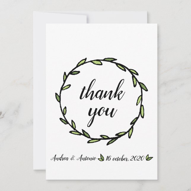 Cartão De Agradecimento Casamento Rustic Green Leafy Wreath (Frente)