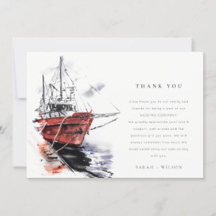 Cartão De Agradecimento Casamento Rustic Harbor Yacht Sailboat Watercolor