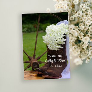 Cartão De Agradecimento Casamento Rustic Hydrangea Cowboy Boots Obrigado