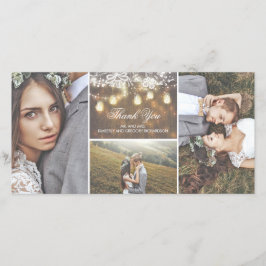 Cartão De Agradecimento Casamento Rustic Lace e Mason Jar Lights Obrigado