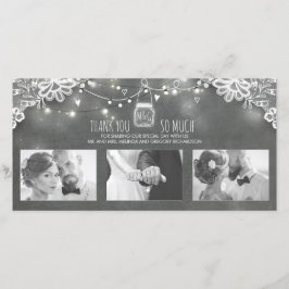 Cartão De Agradecimento Casamento Rustic Mason Jar Lights Lace Obrigado