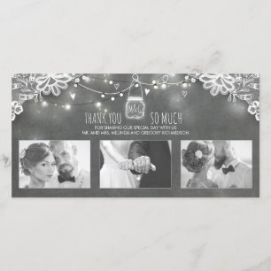 Cartão De Agradecimento Casamento Rustic Mason Jar Lights Lace Obrigado