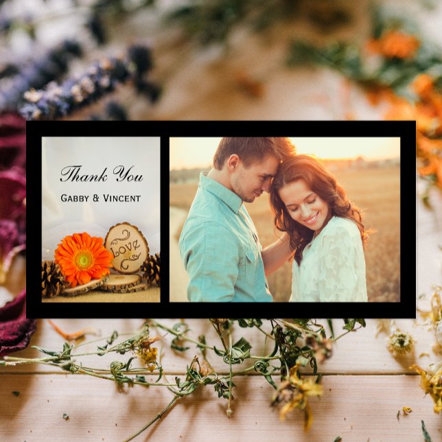 Cartão De Agradecimento Casamento Rustic Orange Daisy Woodland Obrigado (Criador carregado)