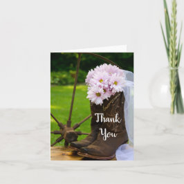 Cartão De Agradecimento Casamento Rustic Pink Daisies Cowboy Boots Obrigad
