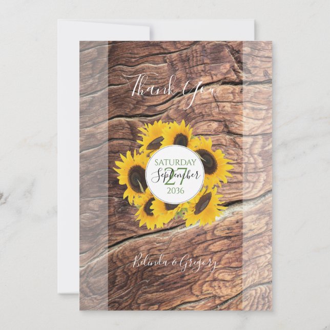 Cartão De Agradecimento Casamento Rustic Sunflower (Verso)