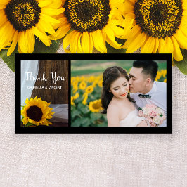 Cartão De Agradecimento Casamento Rustic Sunflower and Barn Wood Obrigado