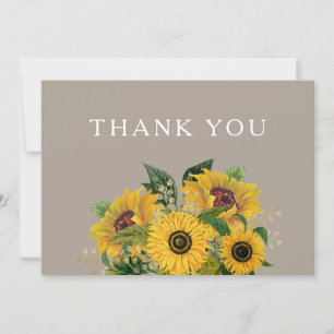 Cartão De Agradecimento Casamento Rustic Sunflower Taupe Beige Barn