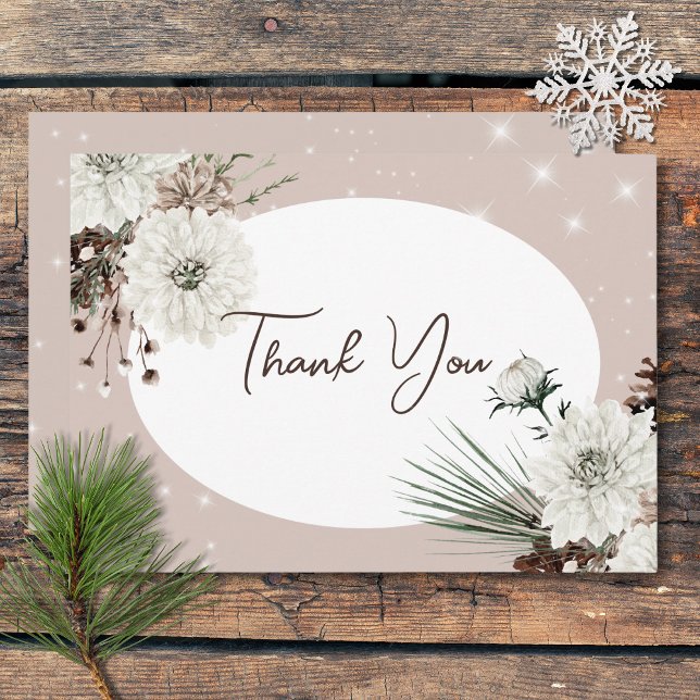 Cartão De Agradecimento Casamento Rustic Tan Pine Winter Sparkle (Rustic Tan Pine Winter Sparkle Wedding Thank You Card)