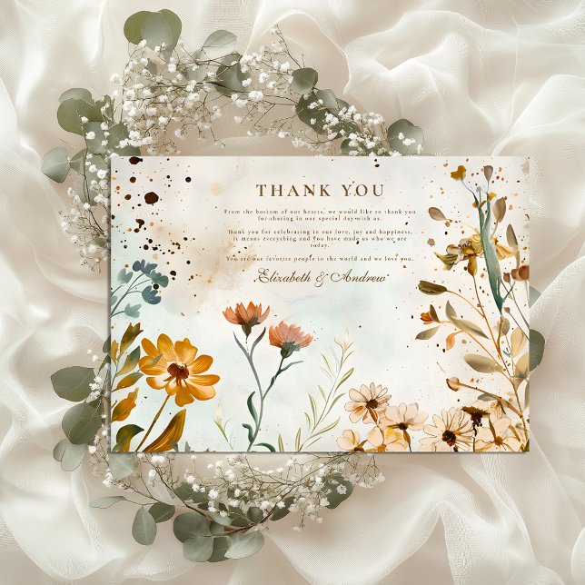 Cartão De Agradecimento Casamento Rustic Wildflower Watercolor (Criador carregado)