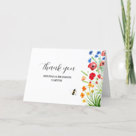 Cartão De Agradecimento Casamento Rustic Wildflower Watercolor Obrigado