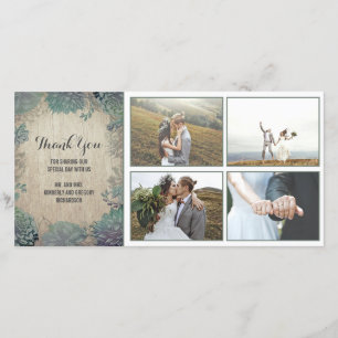 Cartão De Agradecimento Casamento Rustic Wood and Succulents Obrigado