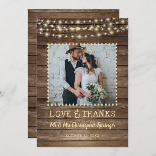 Cartão De Agradecimento Casamento Rustic Wood String Lights Obrigado