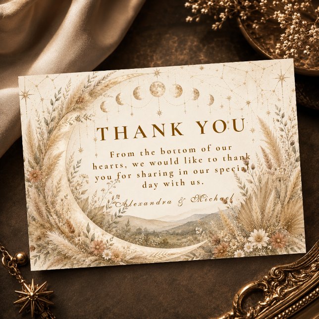 Cartão De Agradecimento Casamento Rústico Celestial Caprichoso (Criador carregado)