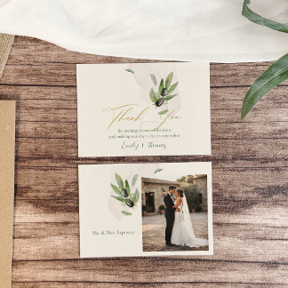 Cartão De Agradecimento Casamento Rústico com Aquarela de Oliveira Italian