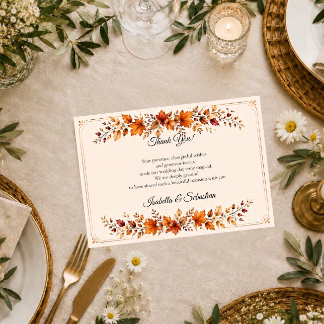 Cartão De Agradecimento Casamento Rústico com Folhas de Outono (Criador carregado)