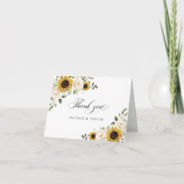 Cartão De Agradecimento Casamento Rústico de Girassóis Flores Brancas Folh