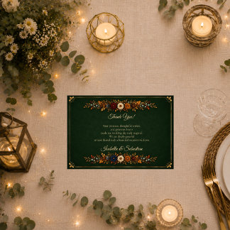 Cartão De Agradecimento Casamento Rústico de Outono com Verde Floresta