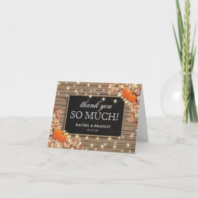 Cartão De Agradecimento Casamento Rústico de Outono e Ação de Graças no Ca (Frente)