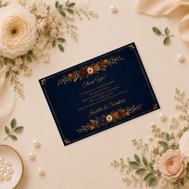 Cartão De Agradecimento Casamento Rústico de Outono no Azul-Marinho