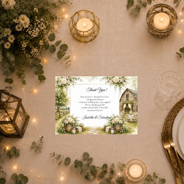 Cartão De Agradecimento Casamento Rústico em Celeiro (Criador carregado)