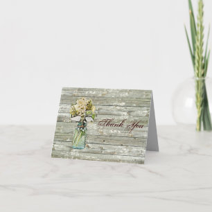 Cartão De Agradecimento casamento rústico floral em jarra de pedreiro obri