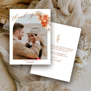 Cartão De Agradecimento Casamento Rústico Floral Laranja Queimado Boêmio