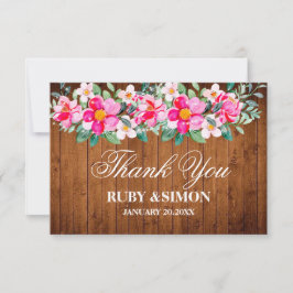 Cartão De Agradecimento Casamento Rústico Madeira Rosa Floral Luzes Renda
