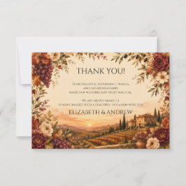 Cartão De Agradecimento Casamento Rústico na Toscana | Vinhedo de Outono