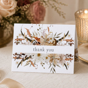 Cartão De Agradecimento Casamento Rústico Neutro Floral Boho Outono